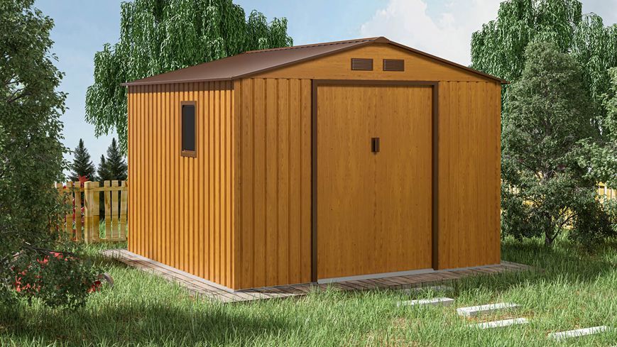 Металевий сарай для інструментів HardMaister Hudson 9x8 (277x255 см) Oak Brown &mdash; Садовий будиночок, хозблок коричневий 003814 003814 фото